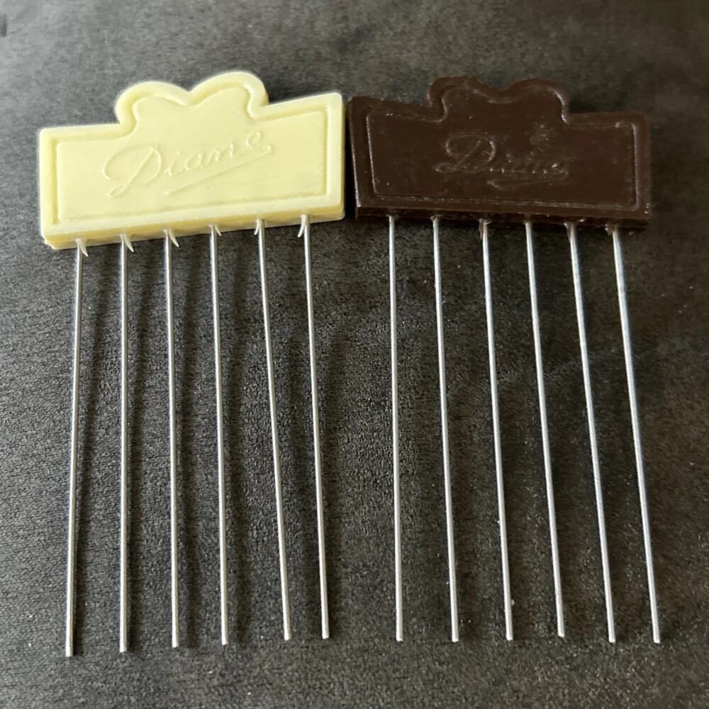 Vintage Diane Brown Cream Hair Lift Pick Metal Plastic Lot Of 2 Comb